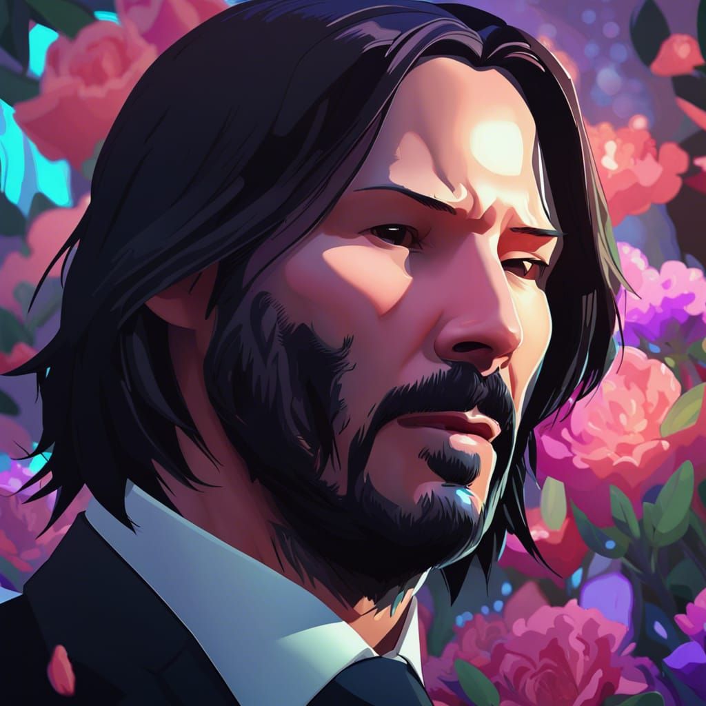 John Wick Portrait with Gardenias in Art Nouveau Style