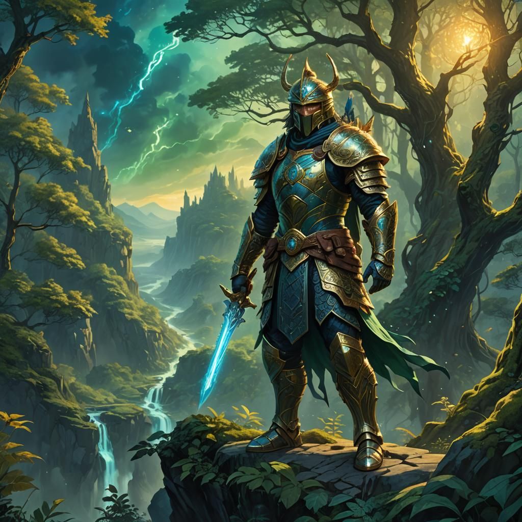Warrior Overlooks Mystical Forest: Fantasy Concept Art