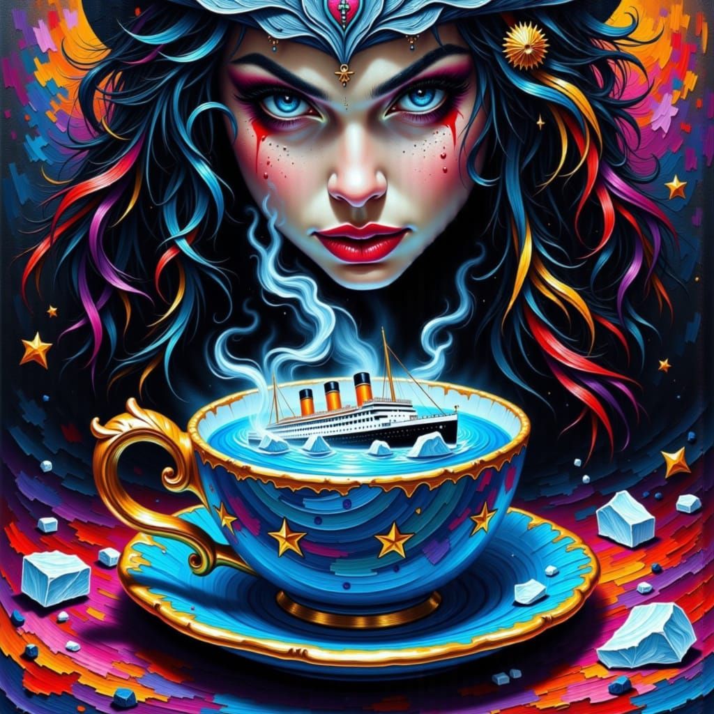 Gypsy Fortune Teller Predicts Titanic Disaster in Blue Tea