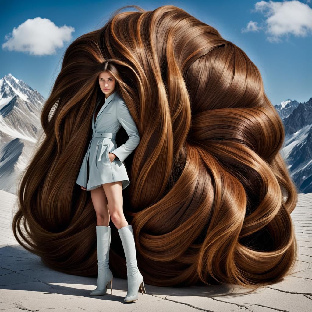 Girl with Absurdly Long Hair Portrait in Studio Lighting