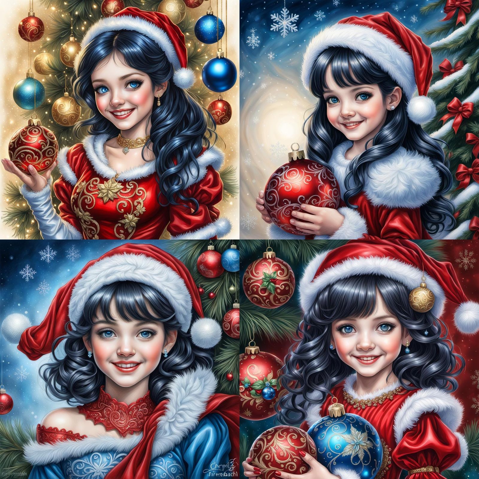 Miss Santa Claus Girl Portrait in Colored Pencil Style