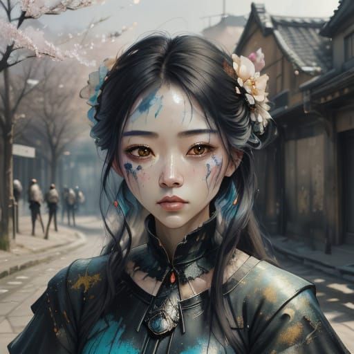 Asian Woman in Urban Wabi-Sabi Art
