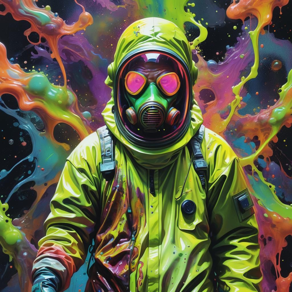 Psychedelic Hazmat Portrait with Neon Sludge
