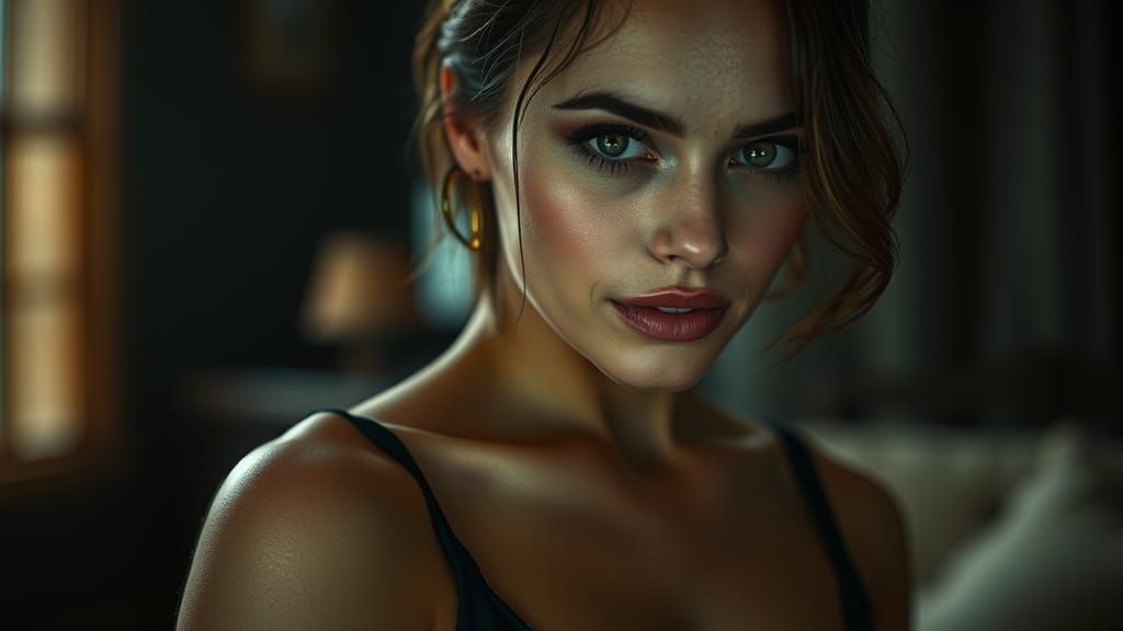 Sensual Woman with Perfect Smile in Cinematic Style