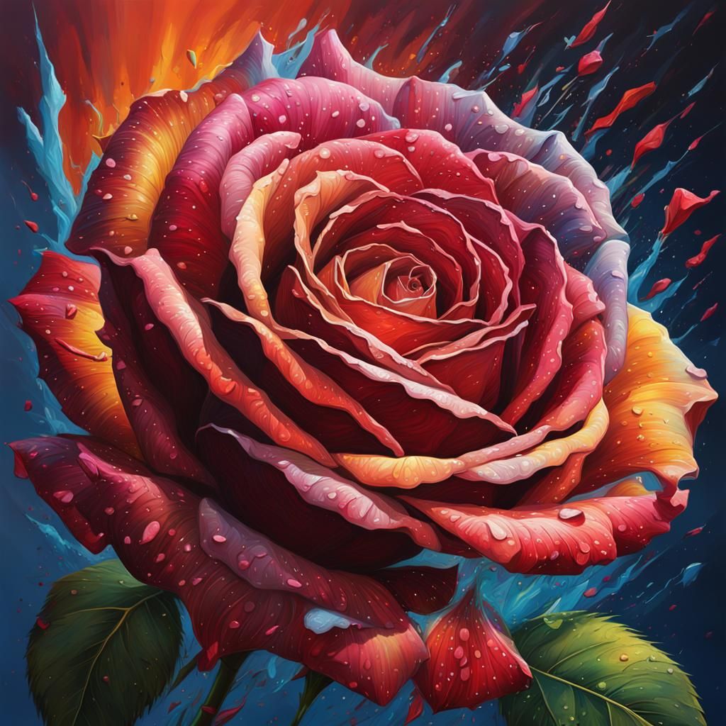 Hyperrealistic Rose with Thorn in Splash Art Style