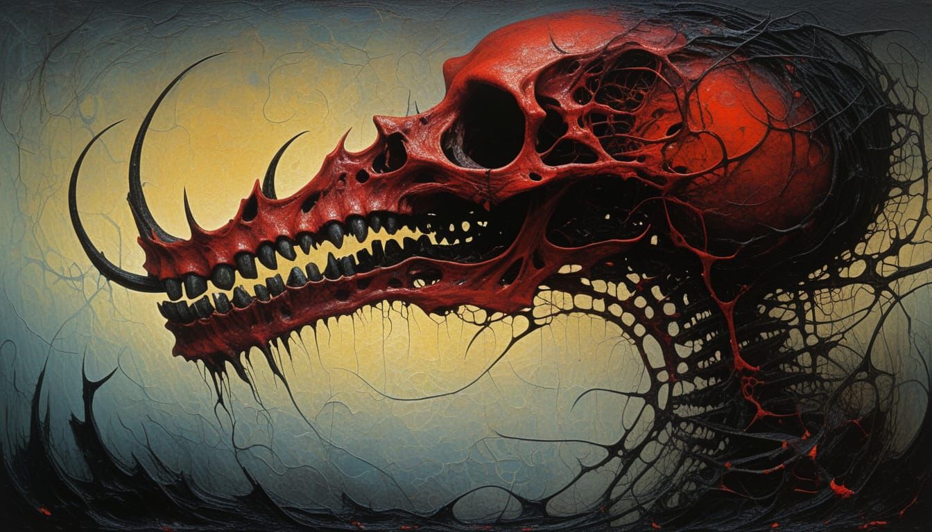 Surreal Demon Face in Mixed Media Art