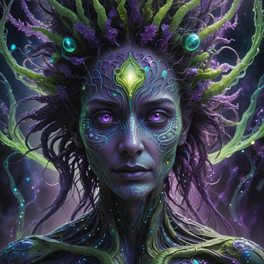 Bioluminescent Alien Portrait in Digital Fantasy Art