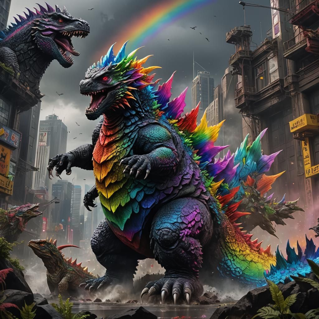 Rainbow Godzilla Fantasy Concept Art