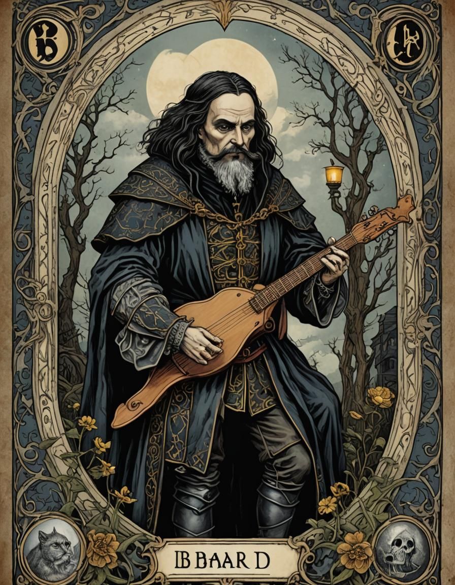Gothic Tarot Card Illustration of The Bard