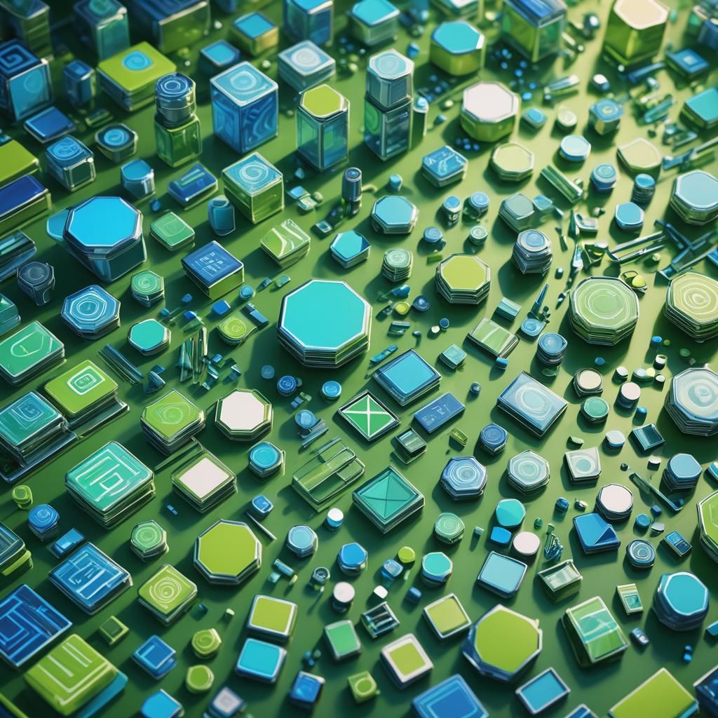 Vibrant Merchandise Display with Geometric Pattern in Digita...