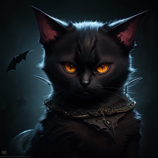 Sinister Bat Cat in Dark Fantasy Style