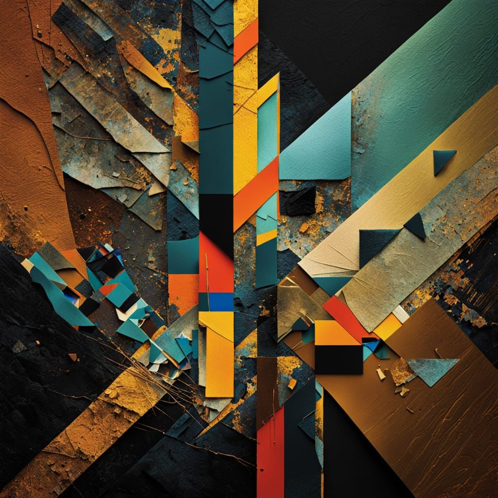 Broken Picture Collage in Abstract Expressionism Style