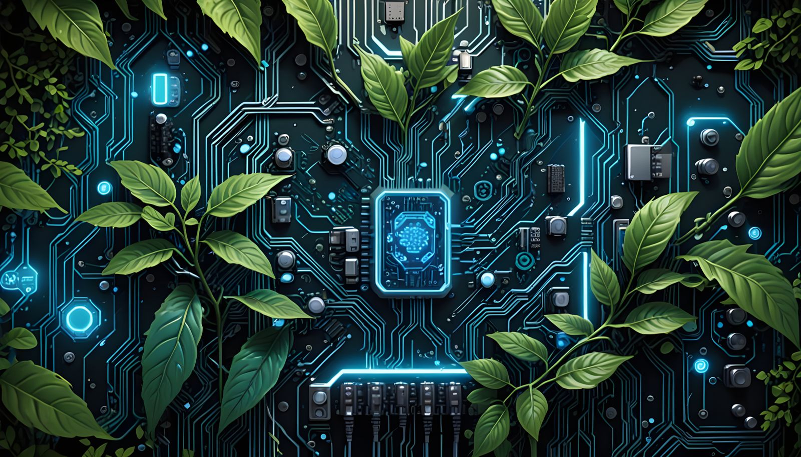 Tree with Foliage Growing From Circuit Board