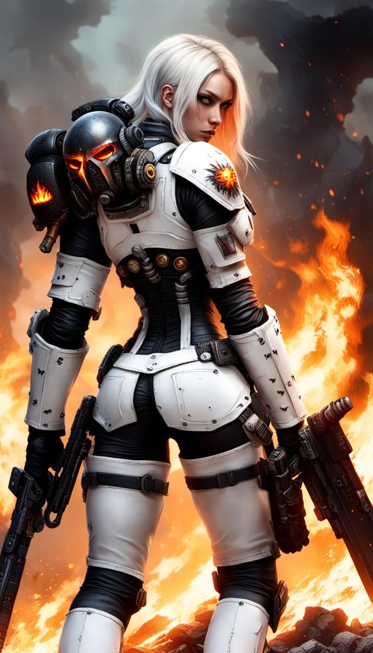 Female Space Marine with Flaming Sword