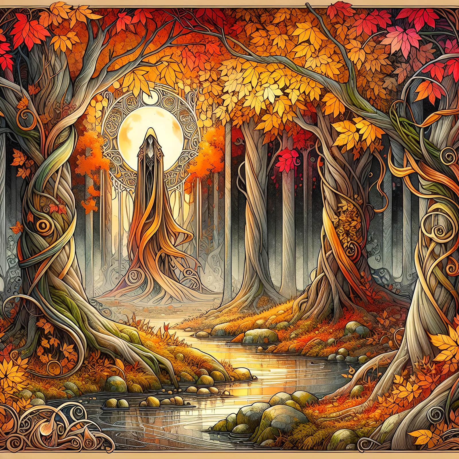 Enchanted Autumn Dreams in Art Nouveau Style