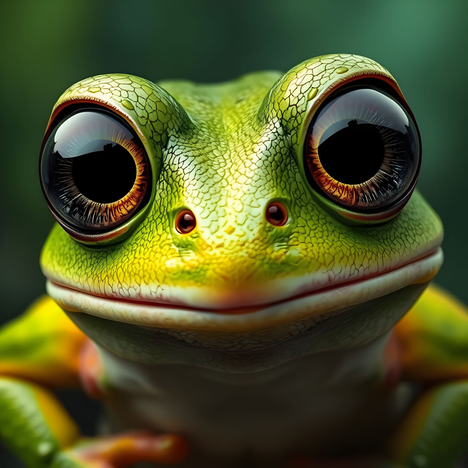 Hyperrealistic Caricature of a Frog with Huge Eyes