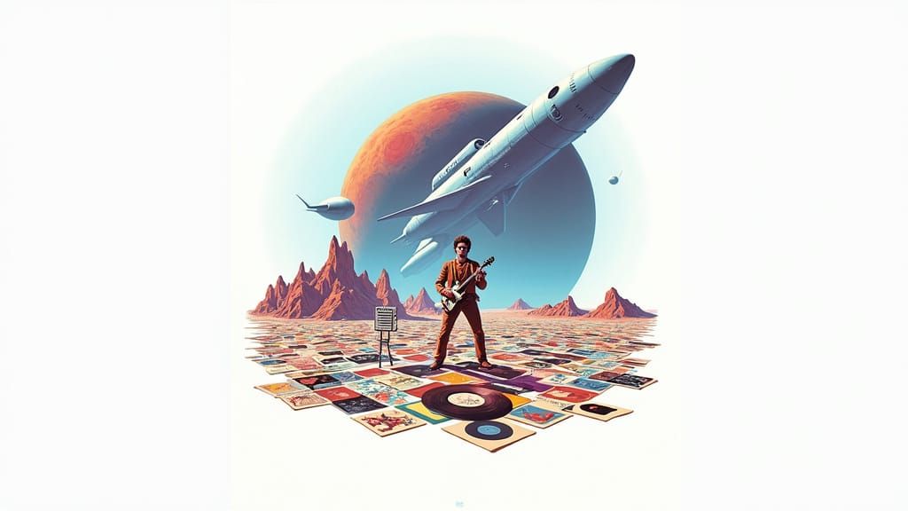 Cosmic Vinyl Collection on a Distant Planet in Futuristic St...