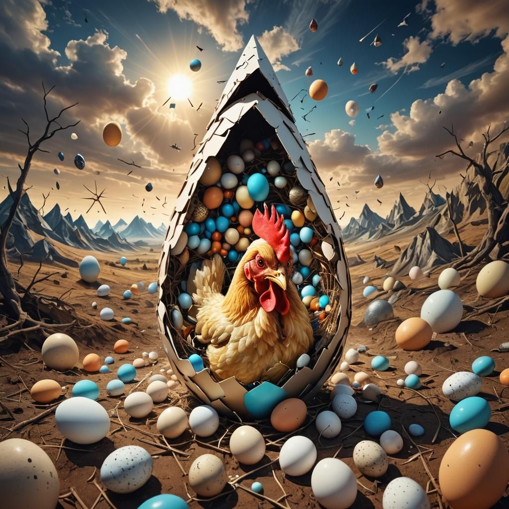 Surreal Chicken Hatching in Chromatic Fractalia