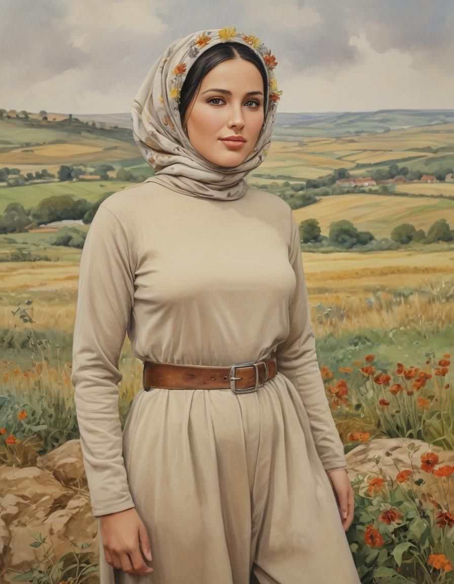 Elegant Neolithic Beauty in Traditional European Attire