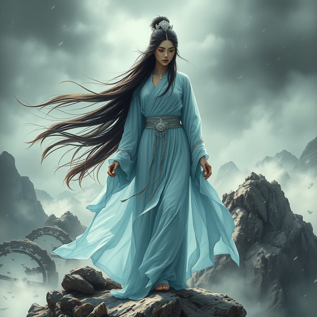 Asian Goddess of Wind in Storm