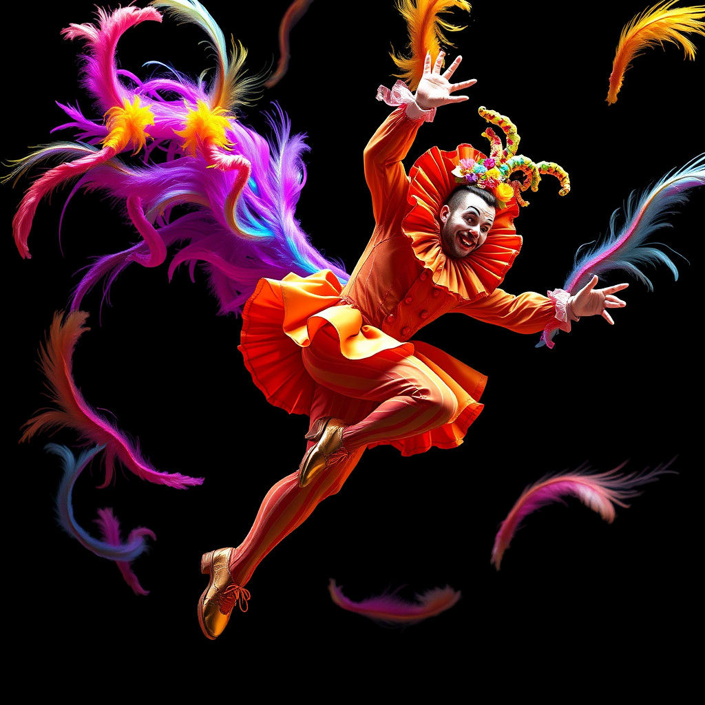 Dynamic Clown Dancer in Fantasy Dreamscape