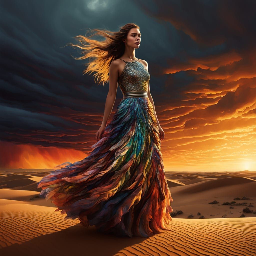 Surreal Desert Goddess in Vibrant Oil Painting
