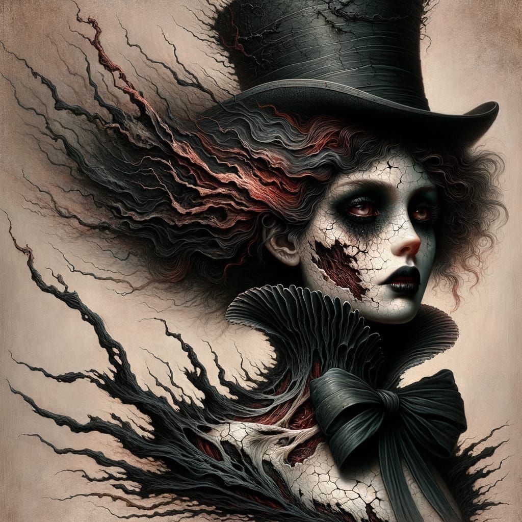 Surrealist Gothic Portrait of a Melancholic Woman in Cracked...