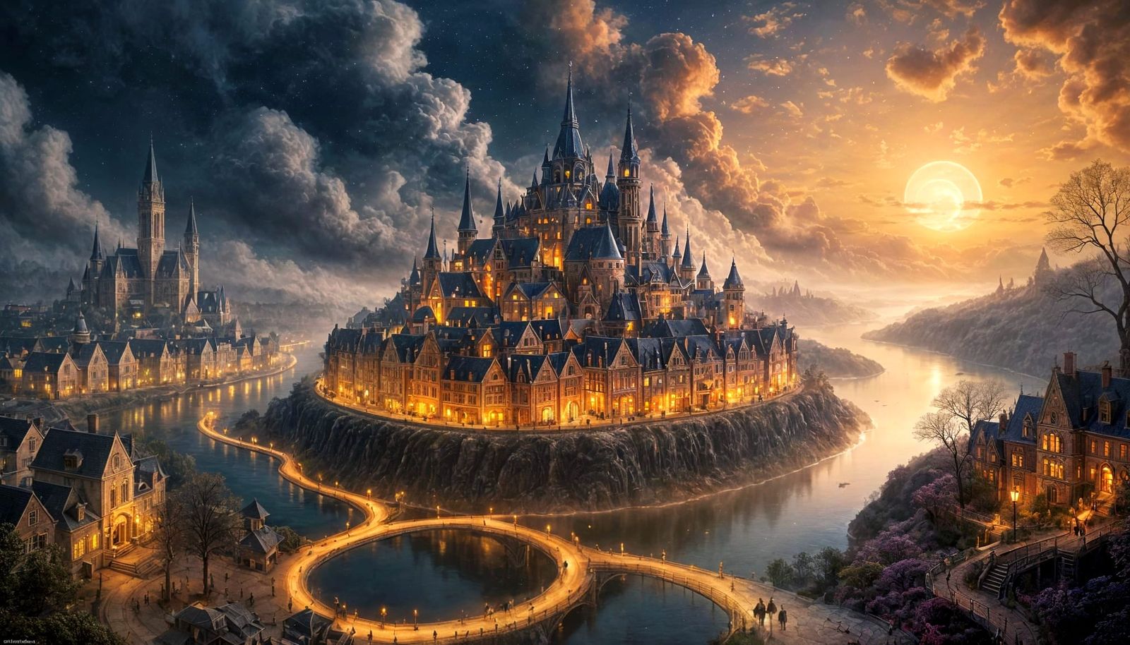 Dreamlike Cloud City with Starlight Rivers