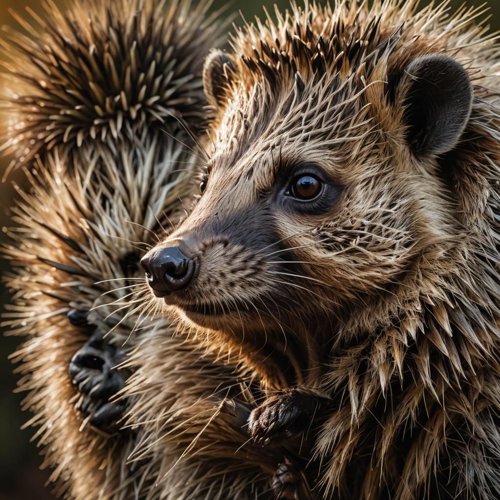 Hybrid Porcupine-Raccoon Portrait in Natural Golden Light
