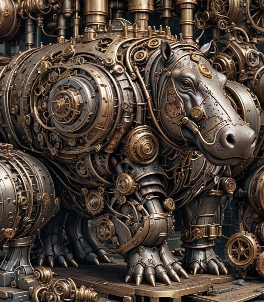 Steampunk Hippopotamus with Intricate Engine