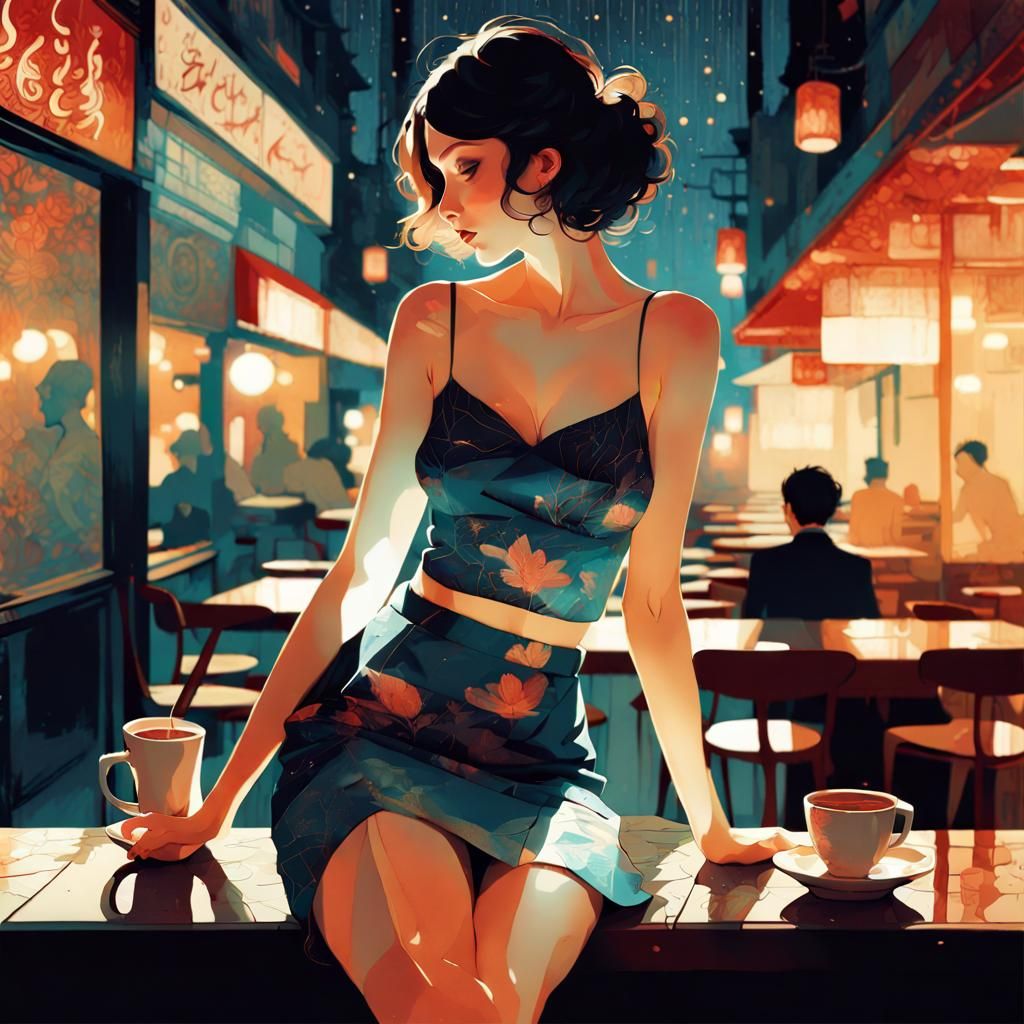 Beautiful Woman in Whimsical Gothic Fairycore Illustration