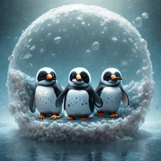 Cute Baby Penguins in a Photorealistic Aquarium Scene