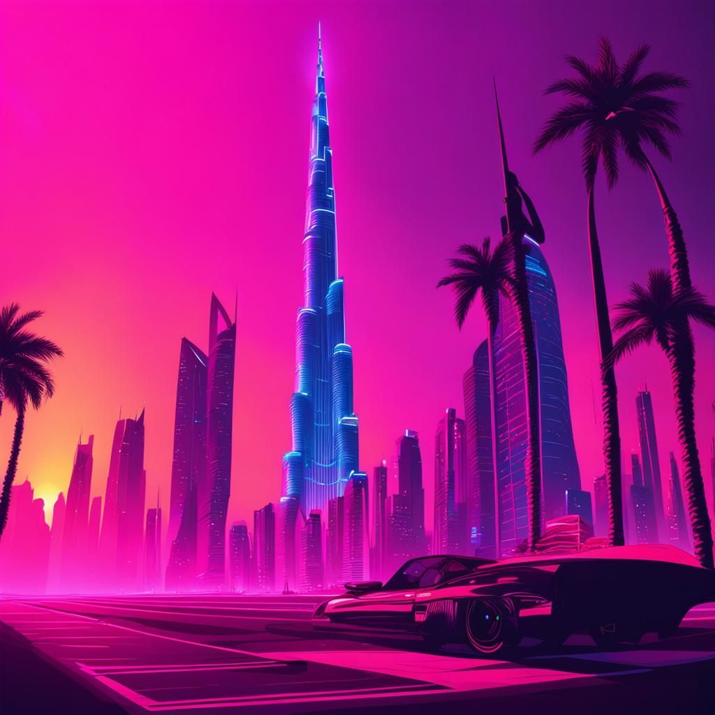 Burj Khalifa in Synthwave Neon Retro Style