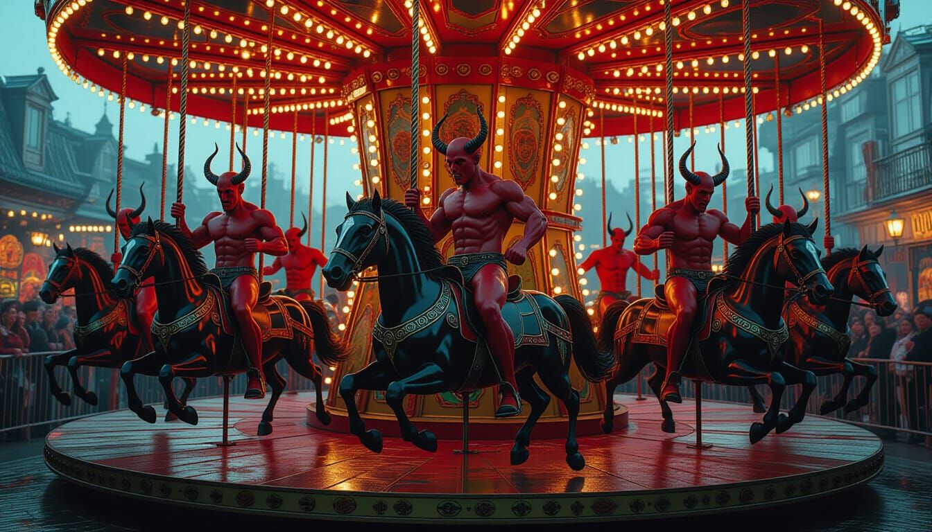 Demons Riding Tormented Souls on Hellish Carousel