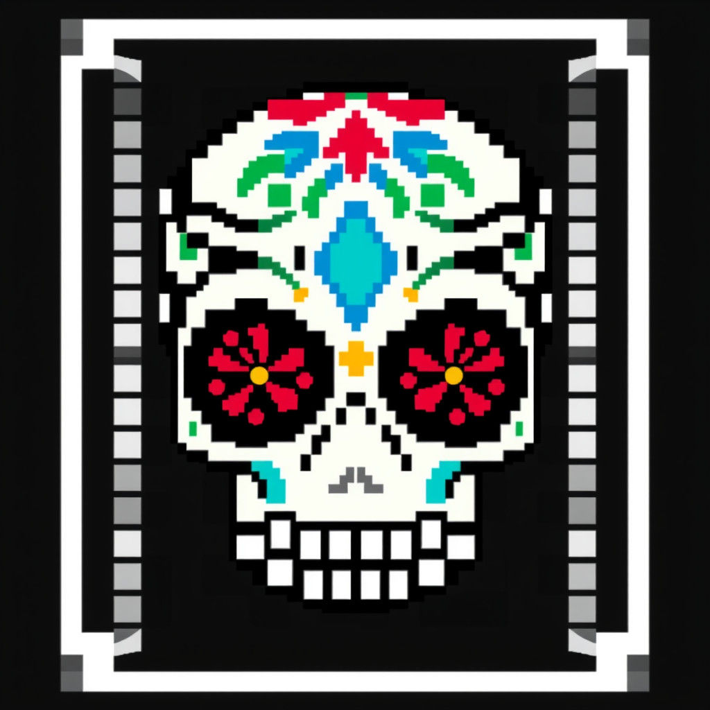 Decorated Pixel Art Sugar Skull Illustration