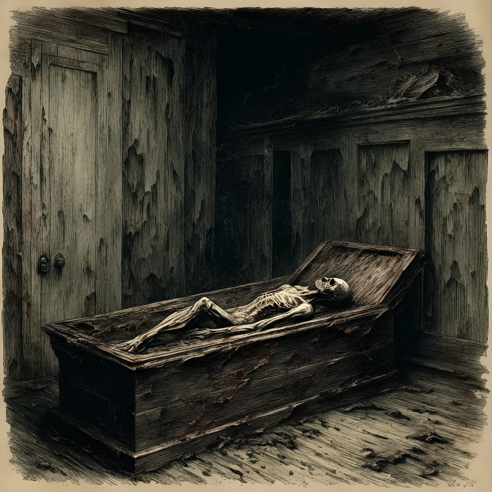 Empty Coffin in Morgue: Macabre Illustration