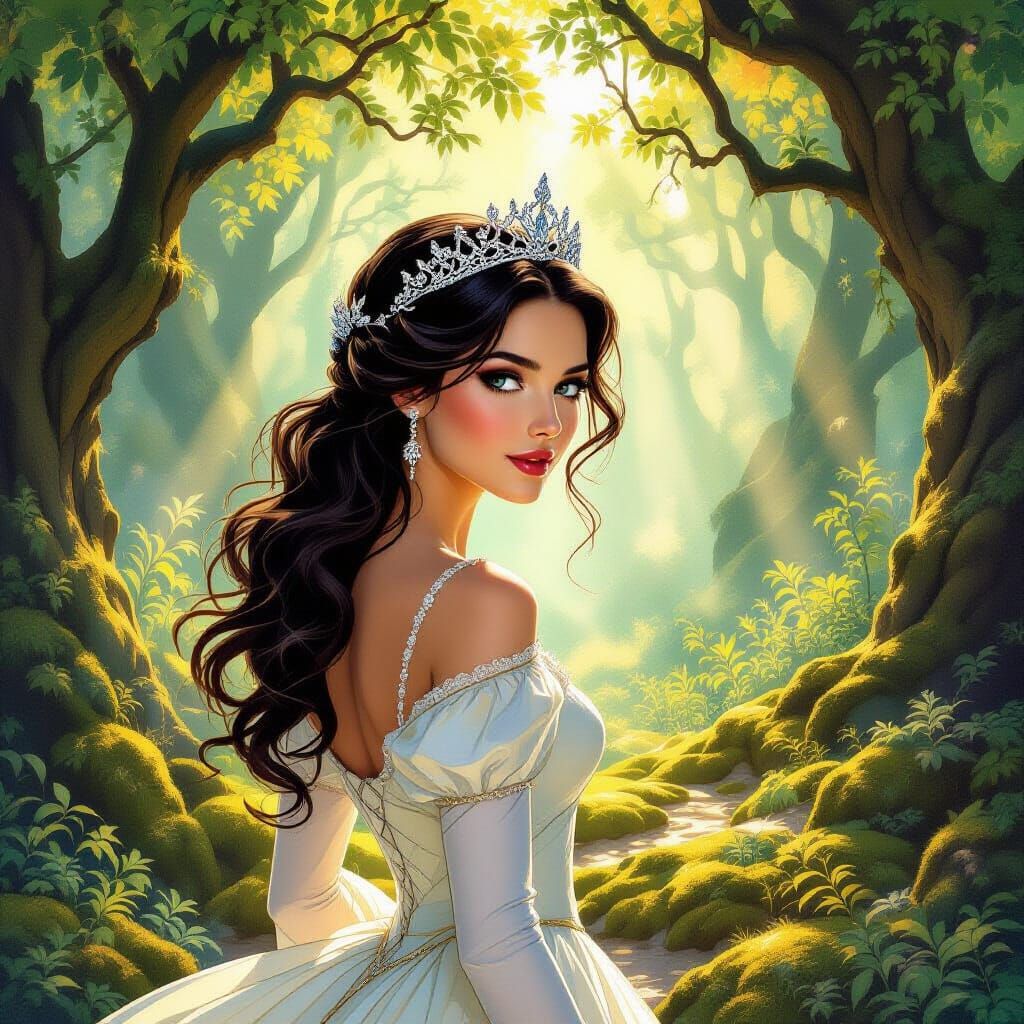 Regal Queen in Enchanted Forest with Diamond Tiara