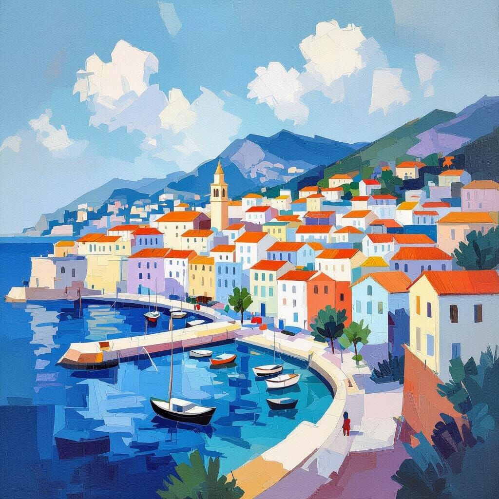 Cubist Monaco Port Painting in Bright Acrylics