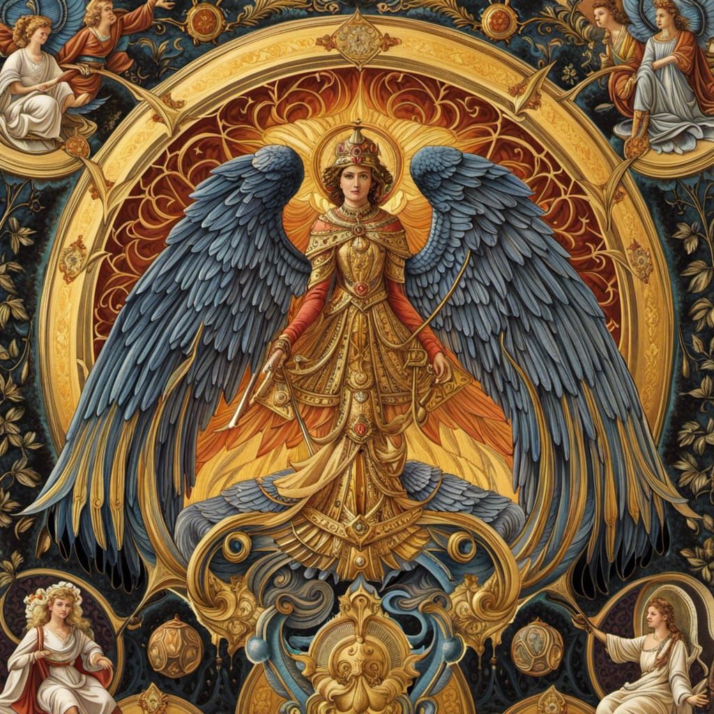 Celestial Hierarchy: Long-Haired Water Gods in Comic Style