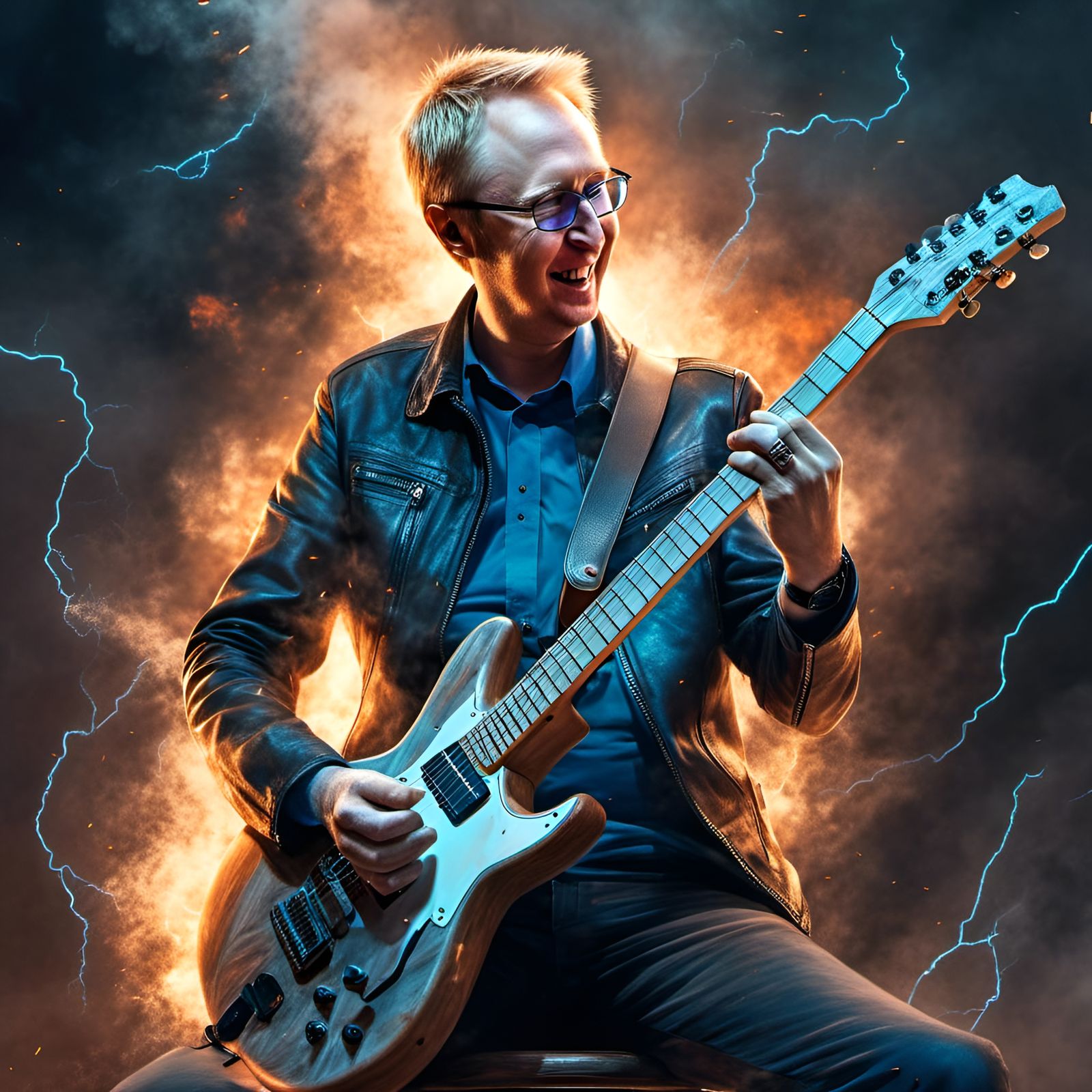 Gandalf and Muscular Guitarist in Digital Illustration