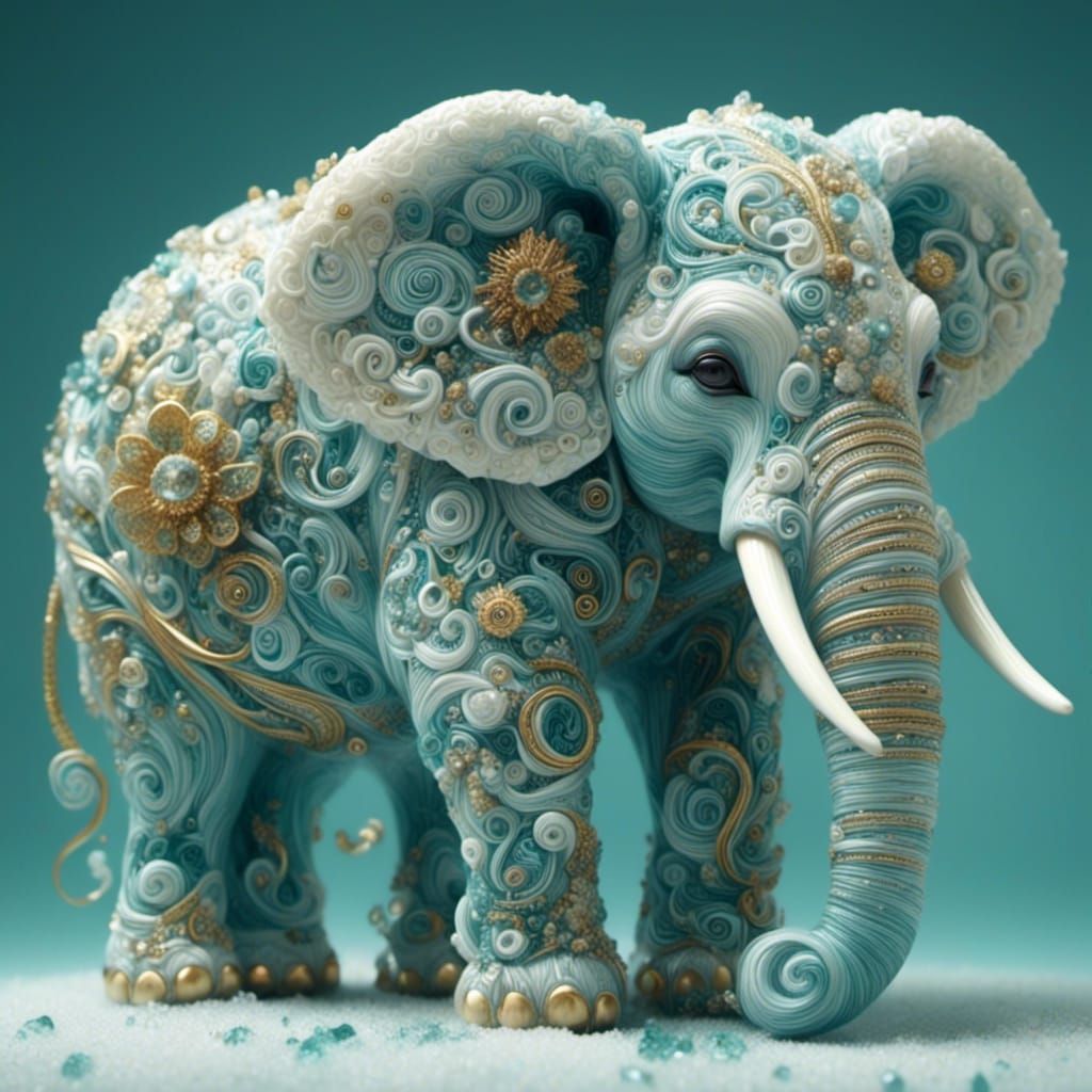 Fantasy Elephant in Surreal Crystal Landscape