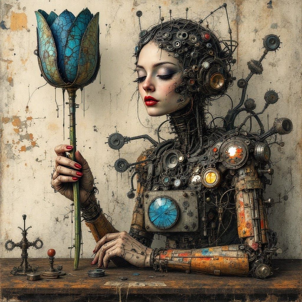 Abstract Expressionist Tulips in Burnt Blue Abalone