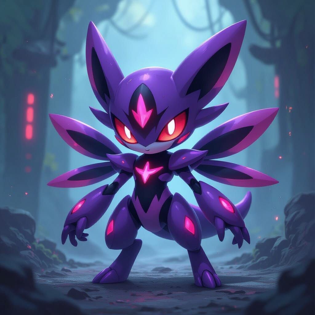 Evil Void-Born Jirachi Pokémon in Biomechanical Style