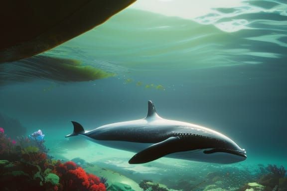 Whale in Deep Ocean: Hyperdetailed Concept Art