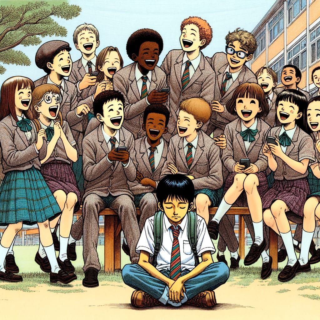 Anime Schoolyard Scene: Joyful Connection vs. Digital Isolat...