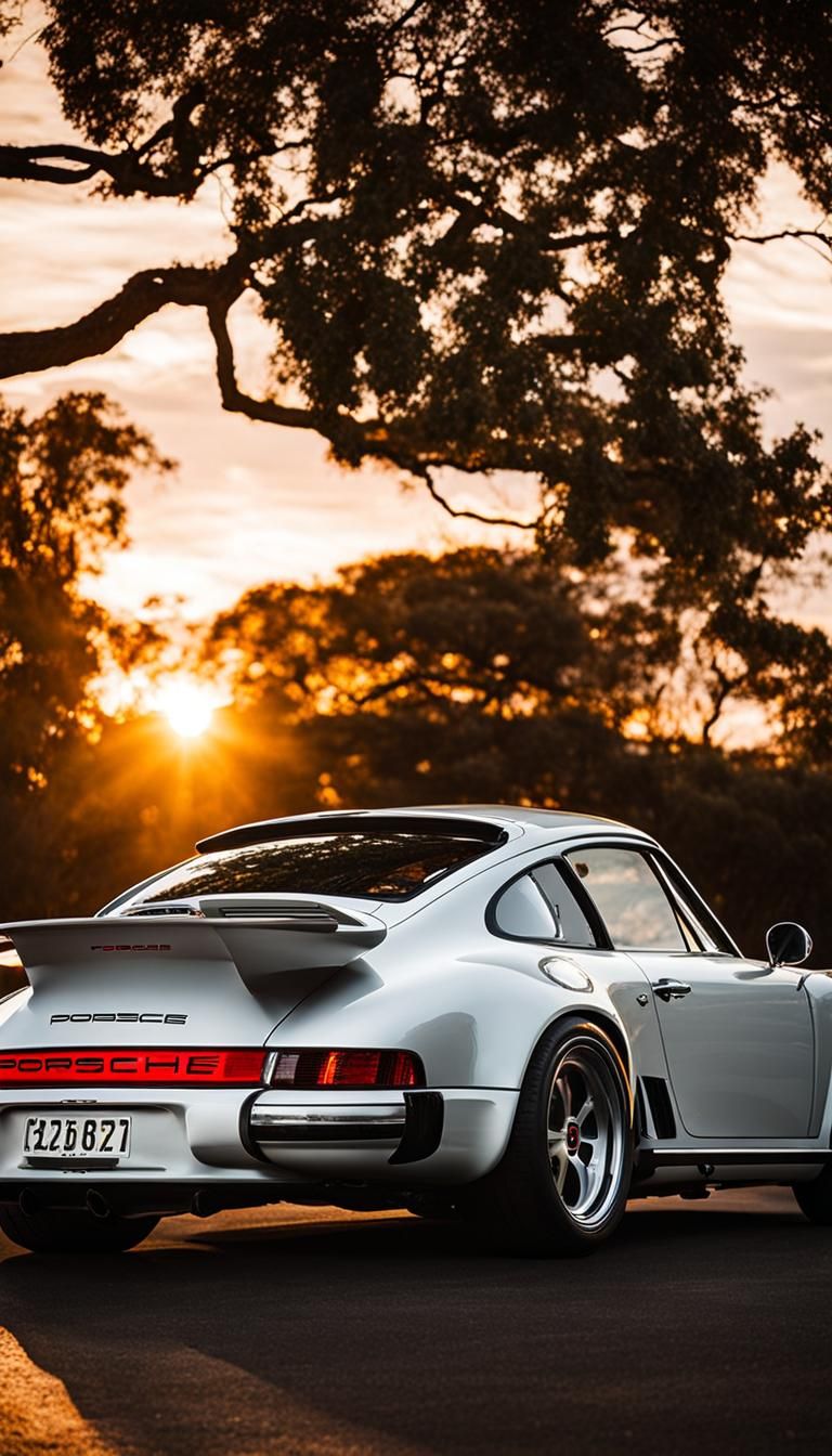 Porsche Silhouetted Against a Fiery Sunset