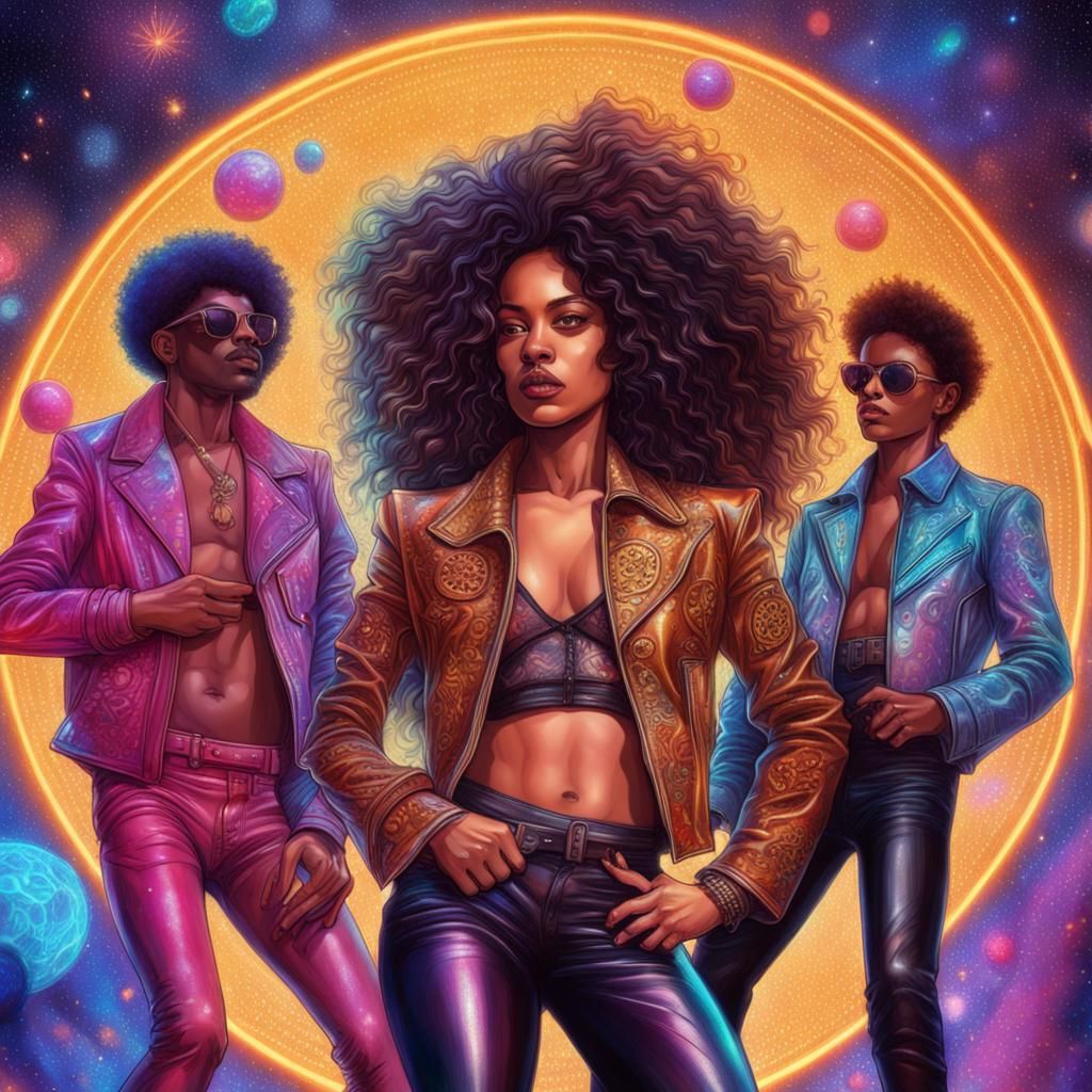 Glam Rock Dancers in Cosmic Astral Illustration