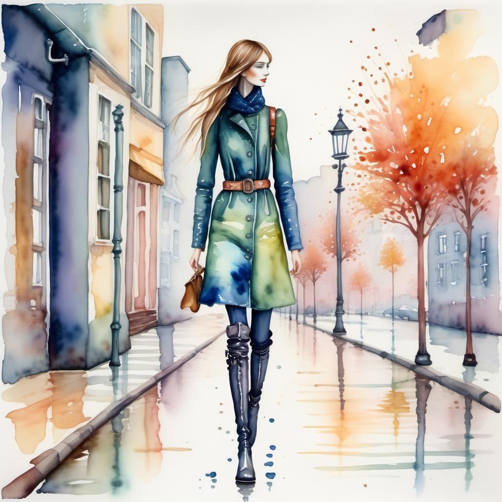 Whimsical Watercolor of a Long-Limbed Woman