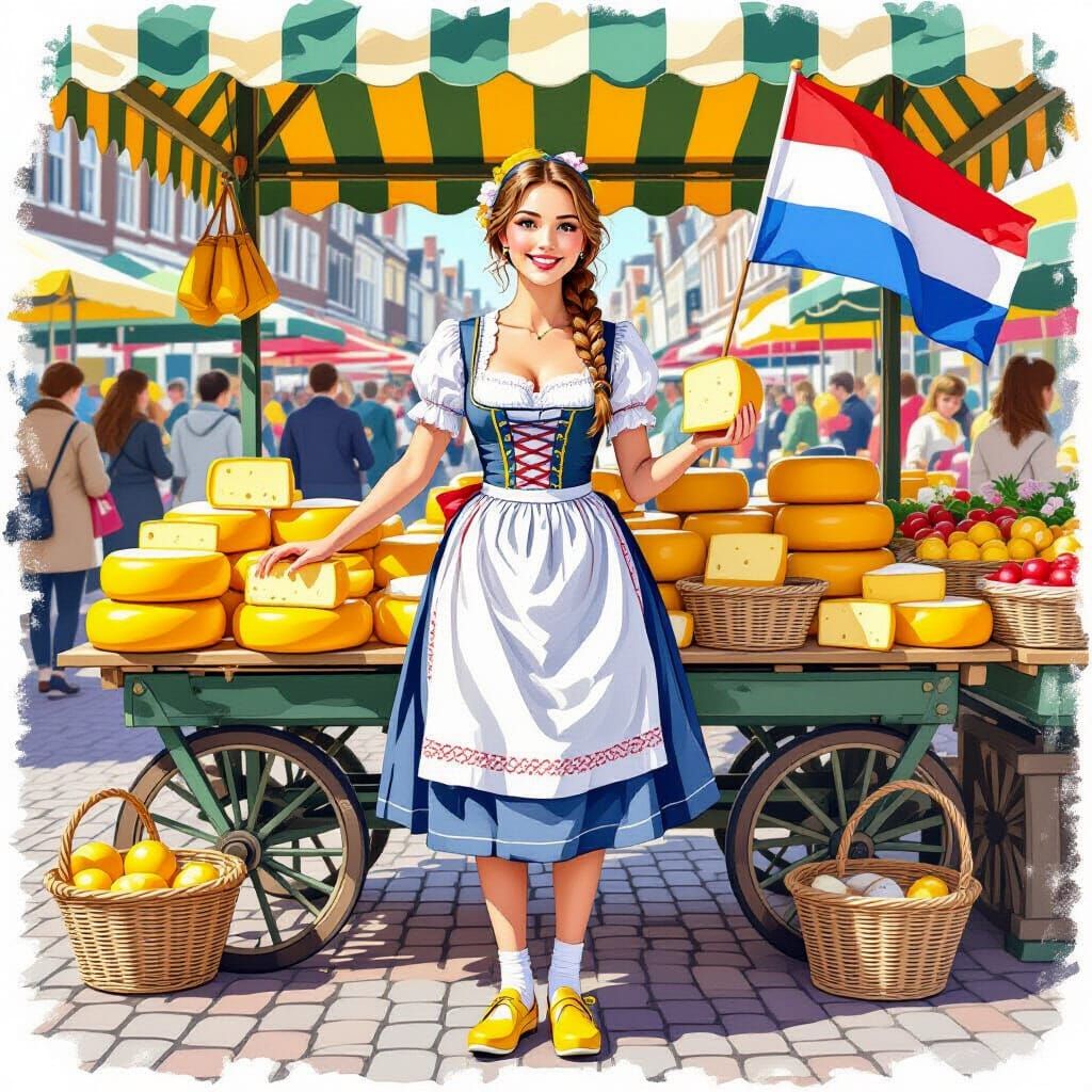 Animated Dutch Woman Selling Cheese in Amsterdam