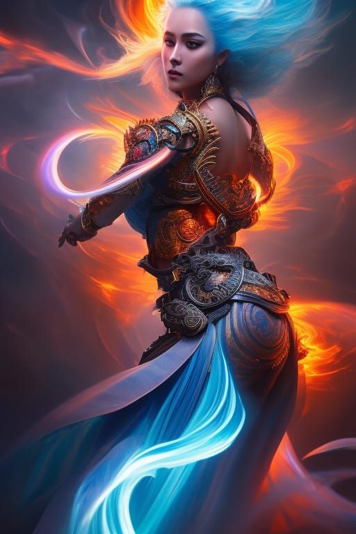 Fiery Goddess Portrait in Hyperrealistic Fantasy Style